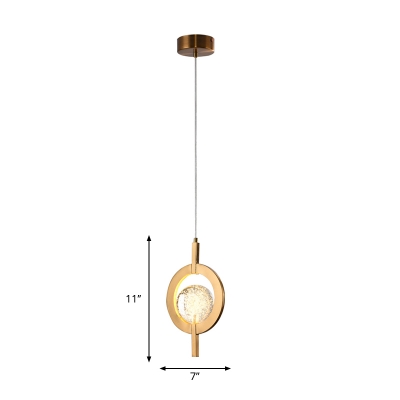 Gold Circle Drop Pendant Modernist Seeded Crystal Dining Table LED Hanging Light Fixture