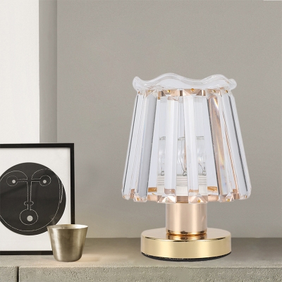 Gold Conical Nightstand Light Modern Style Crystal Prisms LED Desk Lamp with Scalloped Design