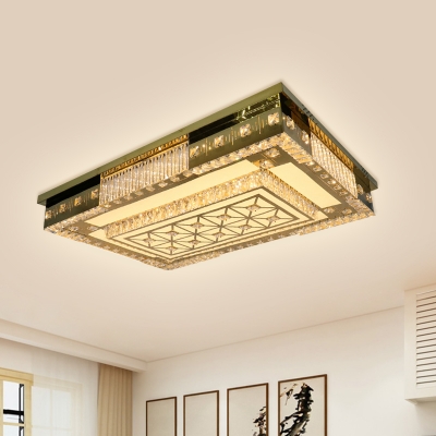 Gold Rectangle Flush Ceiling Light Simple Stylish Crystal Living Room LED Flushmount