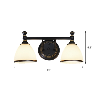 Handmade Milk Glass Bell Vanity Lamp Retro 2/3-Light Bathroom Wall Mounted Light in Black