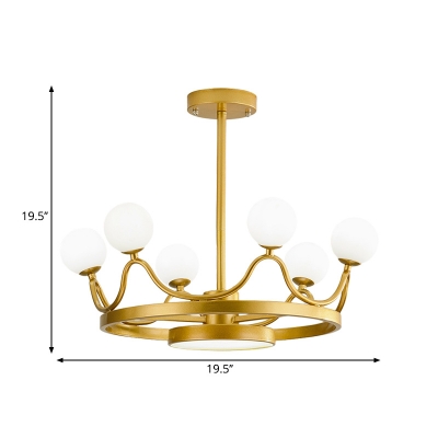 Kids Crown Flush Mount Fixture Metallic 6 Lights Bedroom Semi-Flush Ceiling Light with Globe Glass Shade in Gold