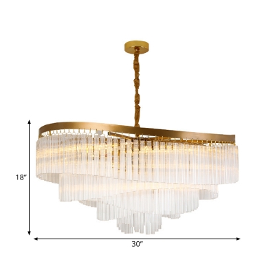 Layered Oval Clear Crystal Drop Lamp Modern 10/11 Lights Living Room Chandelier, 21.5
