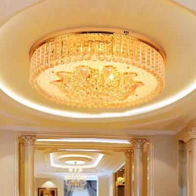 LED Flush Ceiling Light Fixture Modern Round Clear Crystal Flushmount Lighting for Living Room
