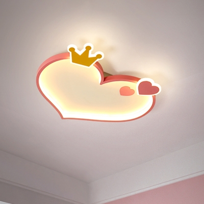 Loving Heart Ceiling Mounted Fixture Contemporary LED Bedroom Flushmount Lighting in Pink