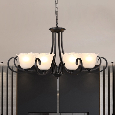 Metallic Scalloped Hanging Fixture Traditional 4/6/8 Lights Dining Room Ceiling Pendant in Black