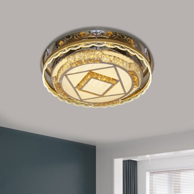 Nickel LED Flush Light Fixture Modern Crystal Round Close to Ceiling Lighting for Bedroom