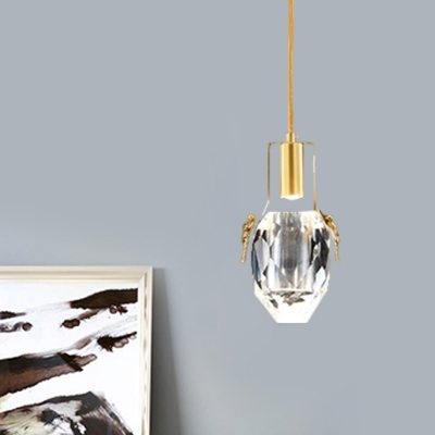Oval Bedside Pendant Light Fixture Simple Beveled Crystal Clear LED Hanging Lamp