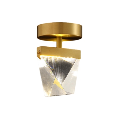 Pyramid Mini Corridor Semi Flush Light Postmodern Cut Crystal Brass LED Close to Ceiling Light Fixture