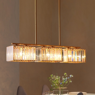 Rectangle Restaurant Hanging Light Crystal Block 4/6/8-Bulb Modern Island Lighting Fixture in Gold