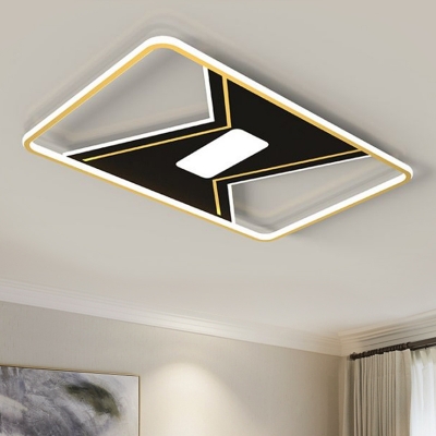 Rectangular Flush Light Fixture Nordic Metal LED Gold Flush Mount Lighting, White/3 Color Light