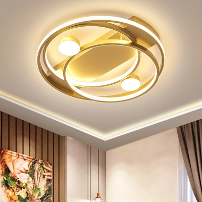 Ringed Ceiling Mounted Light Nordic Acrylic LED Bedroom Flush Mount Lamp in Gold, 16