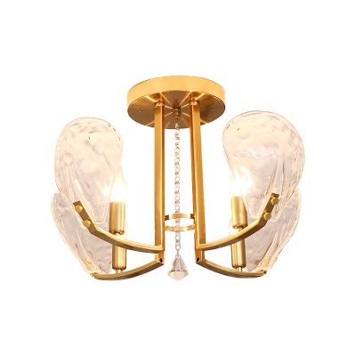 Shell Semi Flush Mount Chandelier Modern Faceted Crystal Panels 4 Lights Gold Ceiling Mounted Fixture