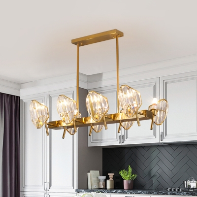 Shield-Shape Crystal Panel Ceiling Lamp Classic 8-Light Restaurant Island Lighting Fixture in Gold