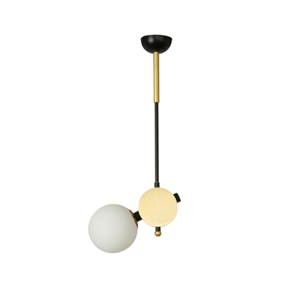 Sphere Cream Glass Pendant Light Kit Post Modern 1 Bulb Black-Gold Suspension Lamp, Left/Right