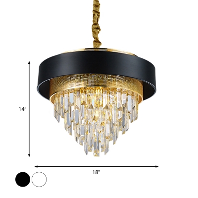 Tapered Crystal Prism Drop Pendant Modern 5 Bulbs Dining Room Ceiling Chandelier in Black/White