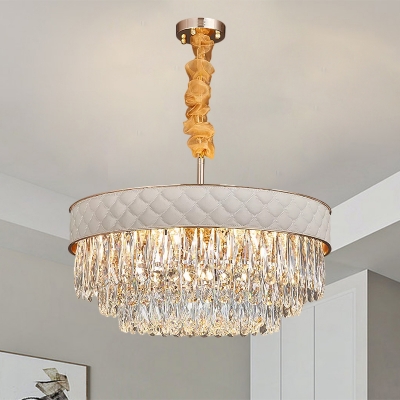 Tiered Tapered Crystal Chandelier Pendant Modern 9/15-Head Dining Table Suspension Light in White