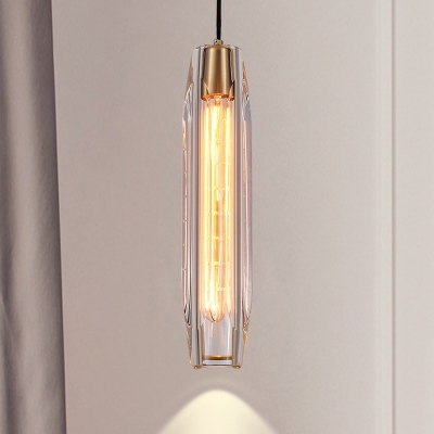 1 Bulb Tube Mini Pendant Light Postmodern Clear Cut Crystal Hanging Ceiling Light over Table