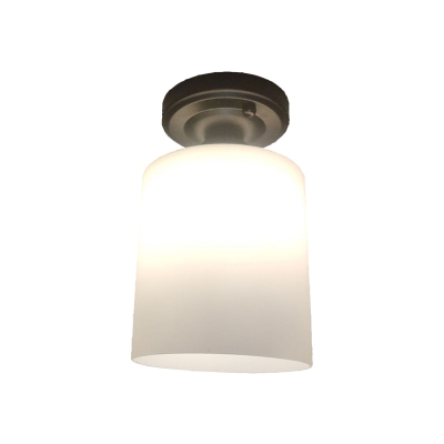 1-Head Frosted White Glass Flushmount Classic Black Cylindrical Hallway Ceiling Lighting