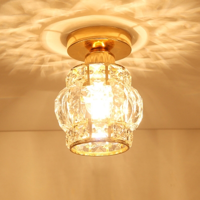 1-Head Small Semi Flush Light Modern Corridor Ceiling Mount Lamp with Lantern/Globe/Cuboid Clear Crystal Shade