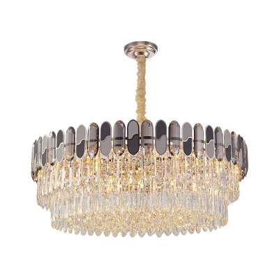 11-Head Chandelier Lighting Minimalist Layered Round Clear Crystal Pendant Ceiling Light