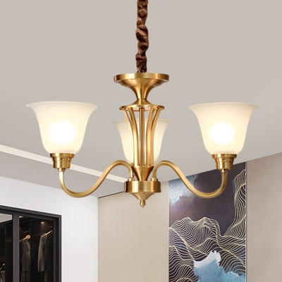 3/5 Lights Bell Pendant Ceiling Light Colonial Brass Frosted Glass Hanging Lamp Kit for Living Room