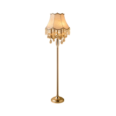 4-Light Floor Standing Lamp Retro Scalloped Fabric Floor Reading Lamp in Gold with Crystal Accent