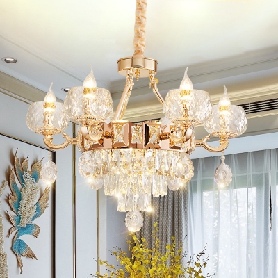 6/8-Head Flameless Candle Chandelier Modern Clear Cut Crystal Ceiling Suspension Lamp for Dining Room