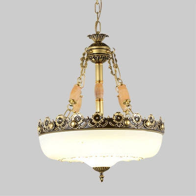 Beige/Brass 1-Light Pendant Lamp Traditional Frosted Glass Basket Hanging Light for Bedroom, 12