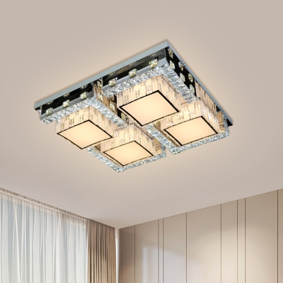 Beveled Crystal Check Ceiling Lighting Contemporary Bedroom Flush Mount in Stainless Steel, 31