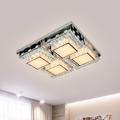 Beveled Crystal Check Ceiling Lighting Contemporary Bedroom Flush Mount in Stainless Steel, 31