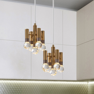 

Brass Flute Down Lighting Pendant Postmodern Crystal Orbs Kitchen LED Hanging Lamp, HL663629