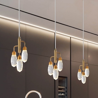 Capsule LED Pendant Lighting Modern Gold Faceted Cut Crystal Ceiling Hanging Light