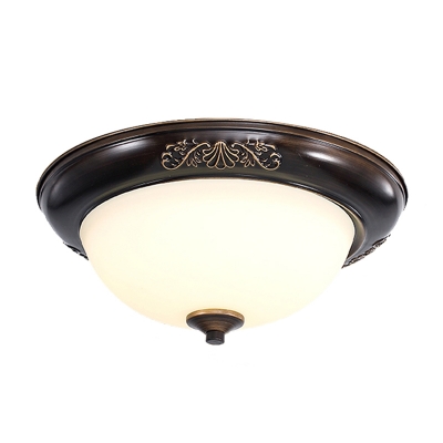 Classic Dome Flush Mount Lamp Milky Glass LED Ceiling Lighting in Black, 12