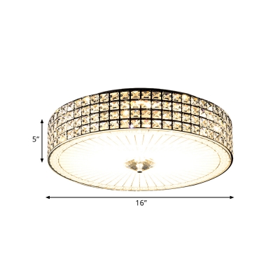 Clear Beveled Crystal LED Ceiling Lamp Simple Style Nickel Drum Bedroom Flush Mount Light Fixture, 16