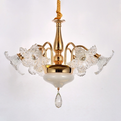 Clear Crystal Gold Drop Lamp Blooming Flower 7/10-Head Modernist Chandelier Light Fixture