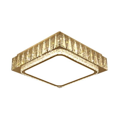 Clear Crystal Rectangle LED Ceiling Fixture Contemporary Flush Mount Lighting for Sitting Room
