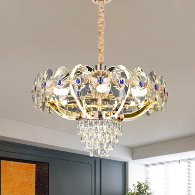 

Clear Crystal Round LED Chandelier Postmodern Living Room Hanging Ceiling Light in Rose Gold, HL662783