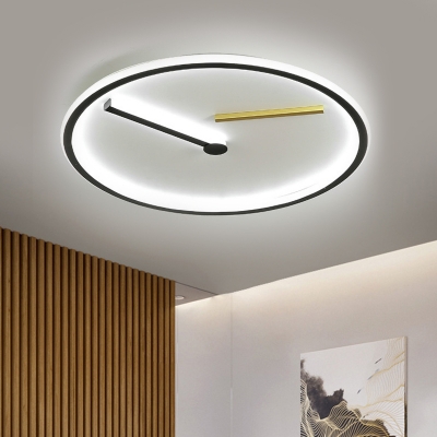 Clock Flush Mount Lamp Modernist Acrylic LED Black Flush-Mount Light Fixture in Warm/White Light, 12