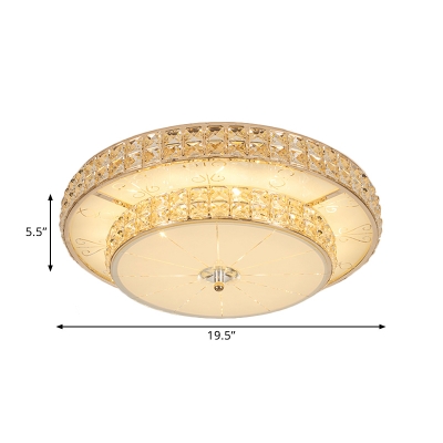 Contemporary Round/Flower Flush Mount Beveled Crystal Living Room LED Ceiling Mounted Fixture in Champagne