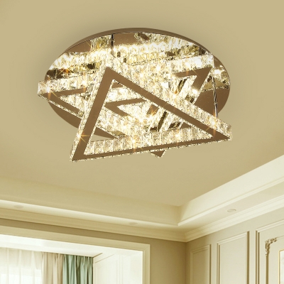 Contemporary Triangle Ceiling Mounted Fixture Beveled Crystal Sleeping Room LED Semi Flush Mount Light in Stainless-Steel