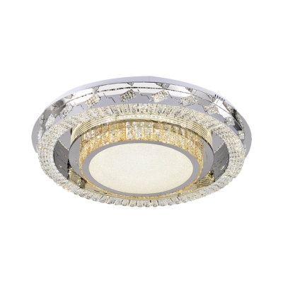 Crystal Prisms Circle/Square LED Ceiling Fixture Contemporary Stainless-Steel Flush Mount Lighting for Drawing Room