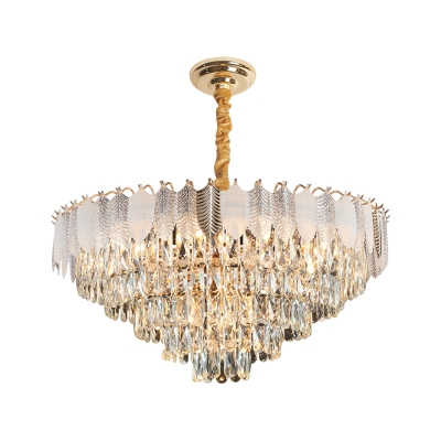 Cut Crystal Clear Down Lighting Pendant Conical 7 Bulbs Modern Ceiling Chandelier for Living Room
