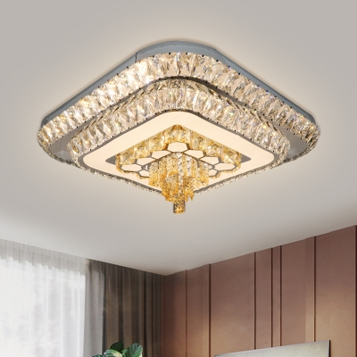 Cut Crystal White Ceiling Flush Light Dual Square Modern Style LED Flush Mounted Lamp for Bedroom