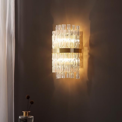 Cylinder Surface Wall Sconce Contemporary Crystal Rod 2 Bulbs Clear Wall Mounted Lighting for Bedroom