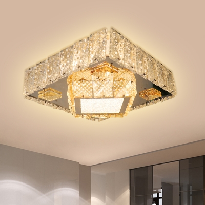 Double Square Mini Crystal Flushmount Contemporary Aisle LED Flush Mount Ceiling Light Fixture in Stainless Steel