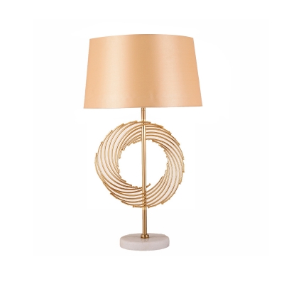 Drum Fabric Reading Book Light Colonial LED Study Room Table Lamp in Gold with Marble Base