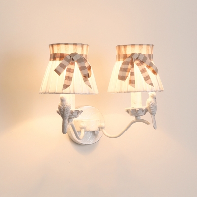 Fabric Conic Wall Mounted Light Modernist 1/2-Head White Wall Lighting Ideas with Bird Deco