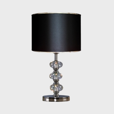 Fabric Drum Shade Night Stand Light Traditional 1-Light Bedroom Crystal Table Lamp in Black/Silver/Pink