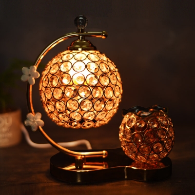 Faceted Crystal Globe LED Desk Light Modern Style Night Table Lamp in Gold with Bent Arm Frame