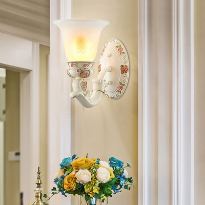 Flared Opal Frosted Glass Sconce Traditional 1/2-Bulb Dining Room Wall Mounted Lighting in White